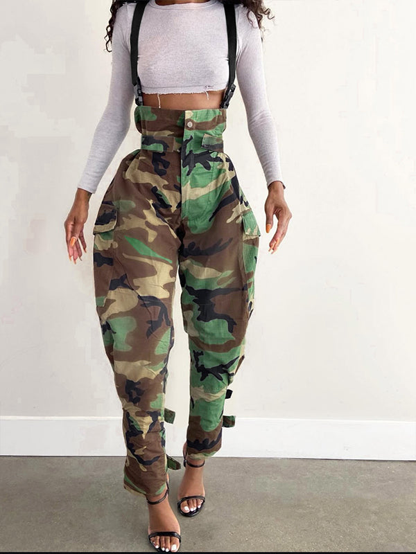 Camo High-Waist Cargo Overalls