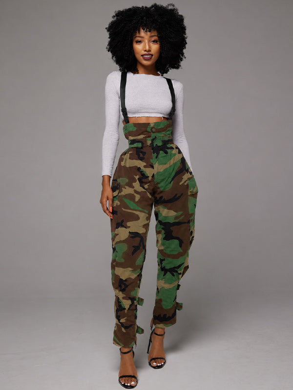 Camo High-Waist Cargo Overalls