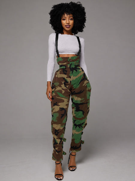 Camo High-Waist Cargo Overalls