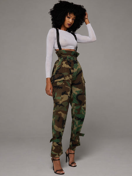 Camo High-Waist Cargo Overalls