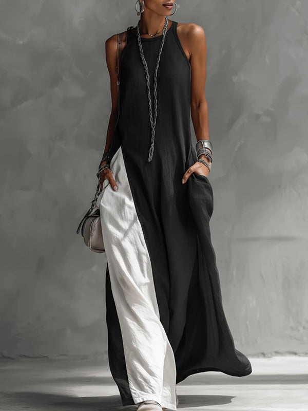 Two-Tone Sleeveless Maxi Dress