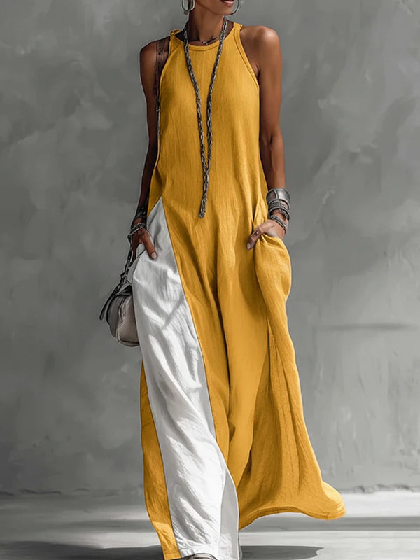 Two-Tone Sleeveless Maxi Dress