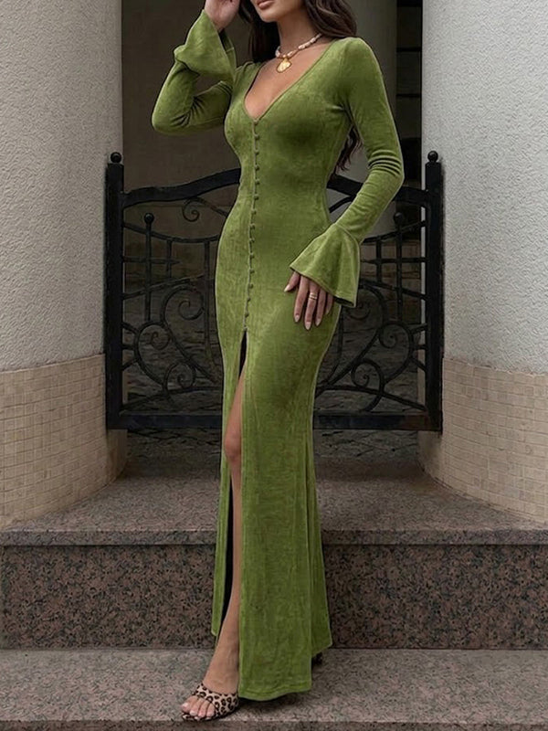 V-Neck Button-Front Dress