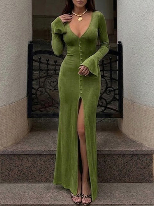V-Neck Button-Front Dress