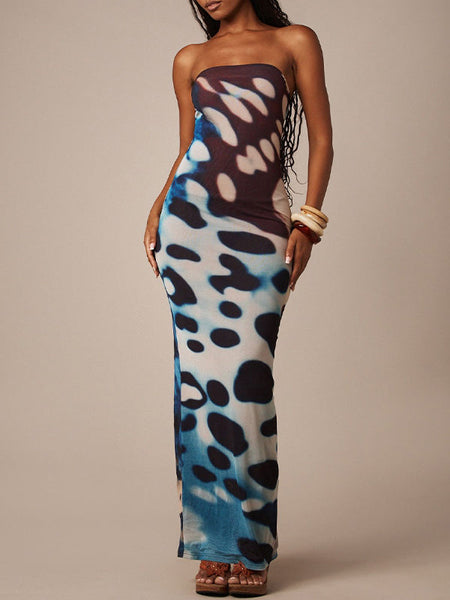 Printed Strapless Maxi Dress