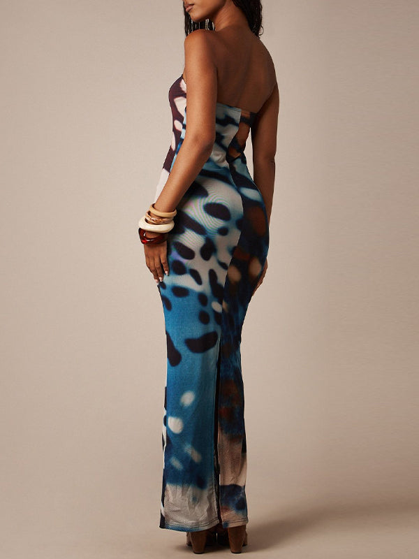 Printed Strapless Maxi Dress