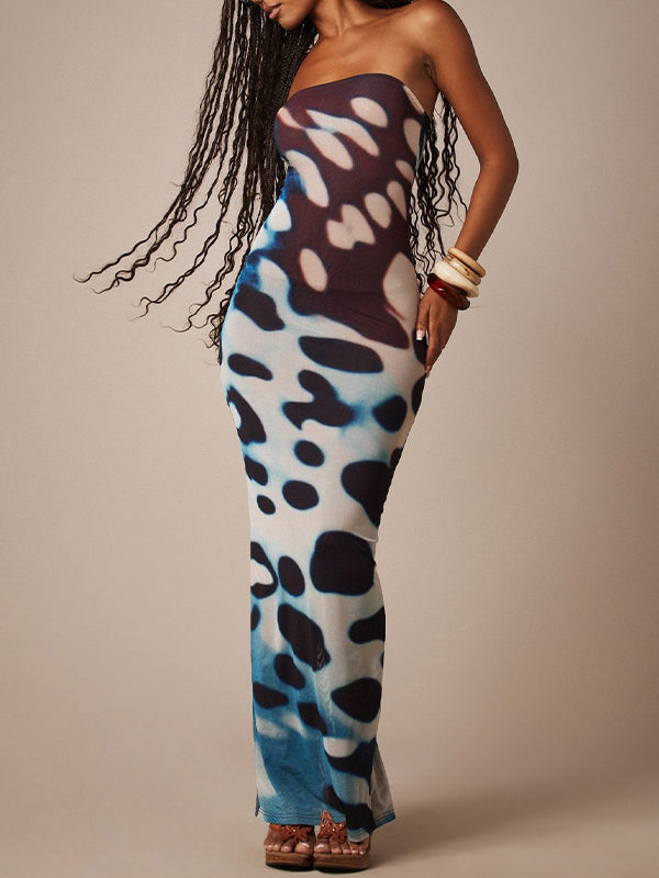 Printed Strapless Maxi Dress