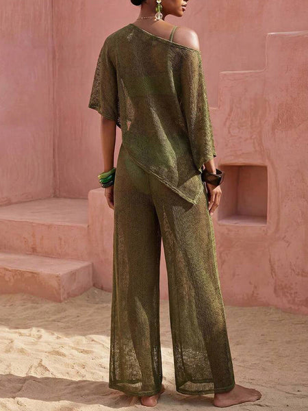 Sheer Boat-Neck Top & Pants Set