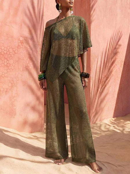 Sheer Boat-Neck Top & Pants Set