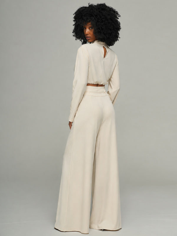 Solid Mock-Neck Top & Wide-Leg Pants Set