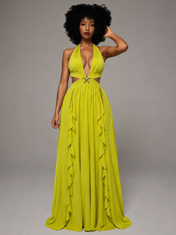 Ruffle Halter Maxi Dress