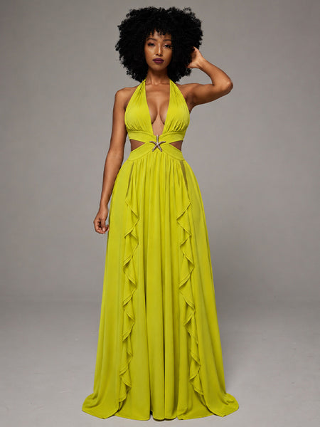 Ruffle Halter Maxi Dress