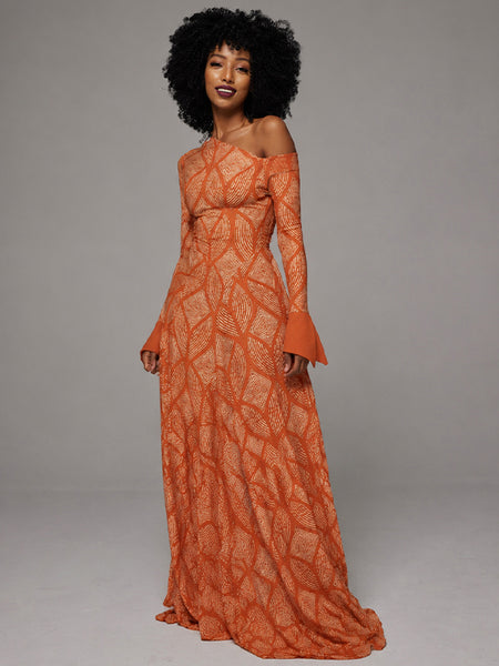 Printed Boat-Neck Maxi Dress