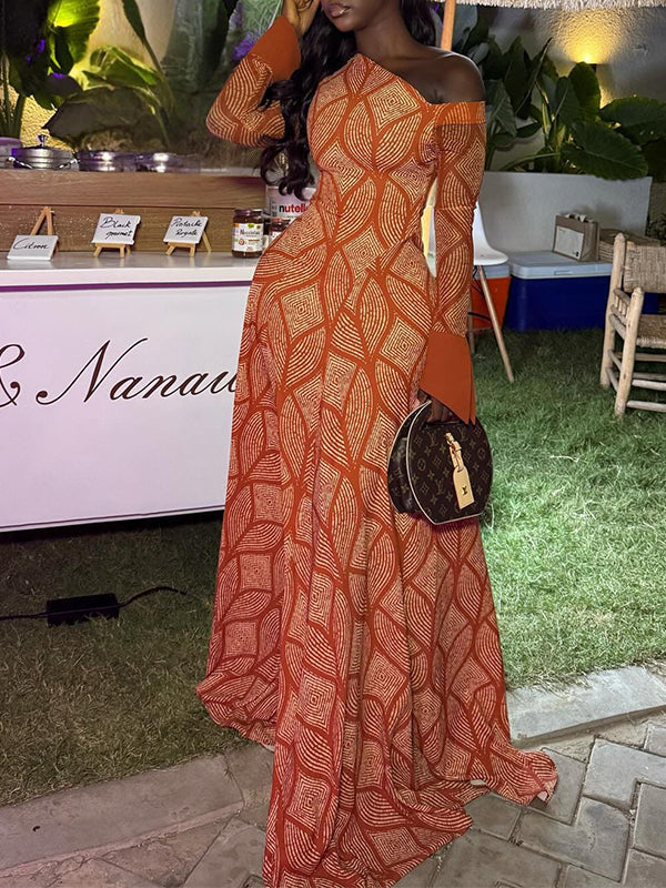 Printed Boat-Neck Maxi Dress