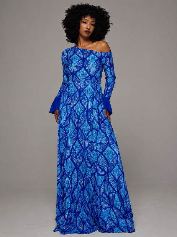 Printed Boat-Neck Maxi Dress