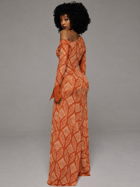 Printed Boat-Neck Maxi Dress