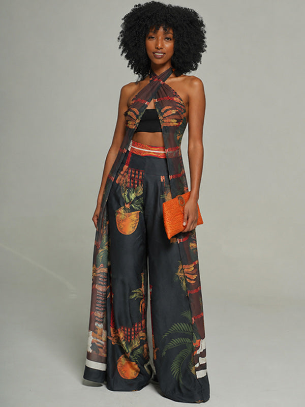 Printed Halter Tunic Top & Pants Set