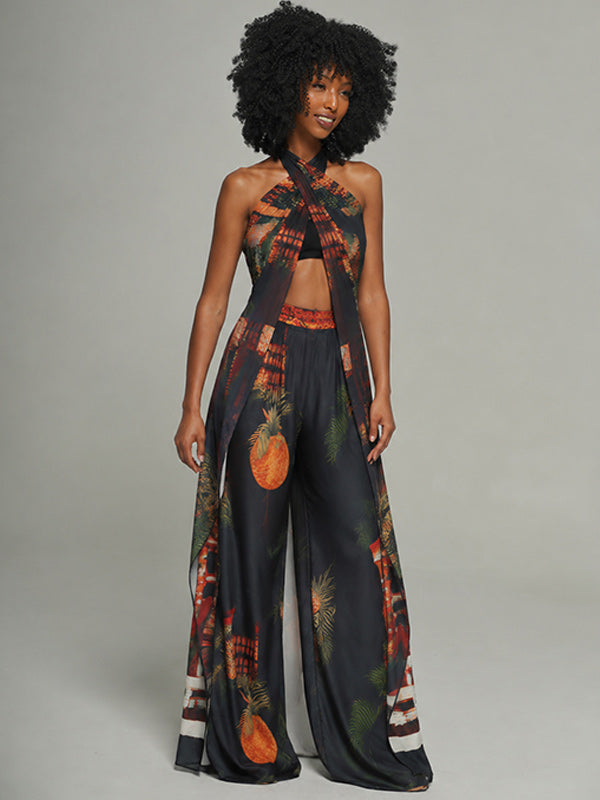 Printed Halter Tunic Top & Pants Set