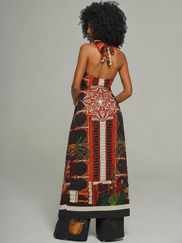 Printed Halter Tunic Top & Pants Set