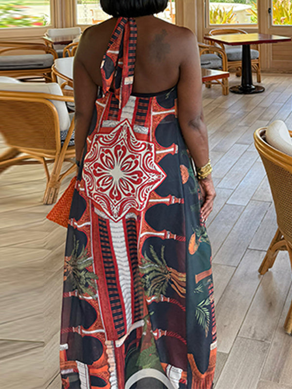 Printed Halter Tunic Top & Pants Set
