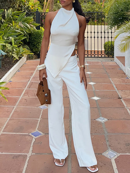Solid Halter Top & Pants Set