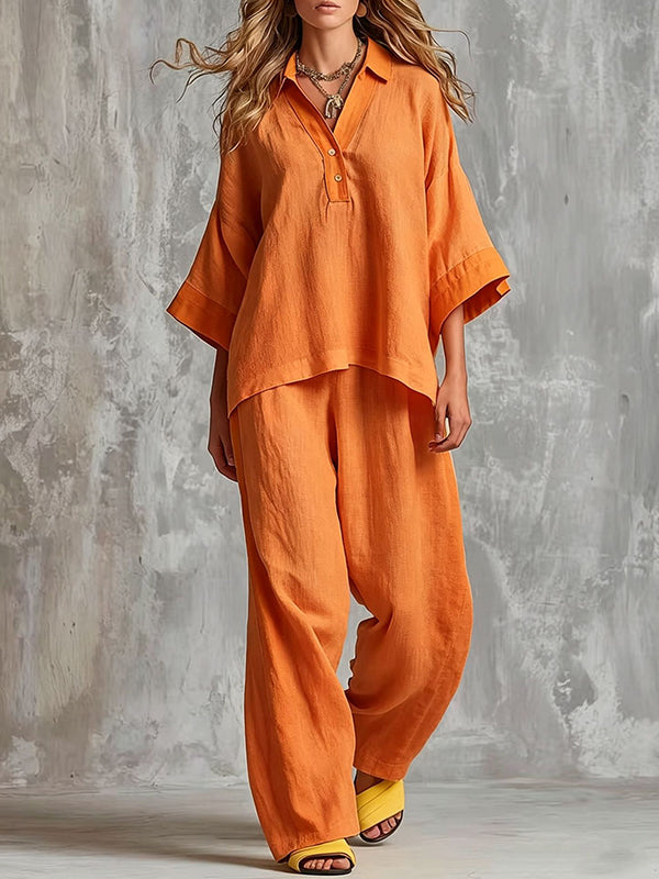 Button-Front Shirt & Pants Set