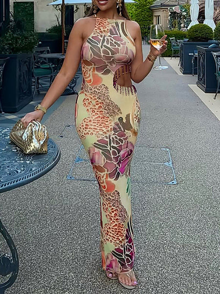 Printed Cutout Sleeveless Dress