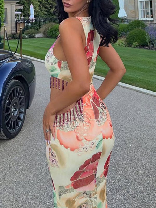 Printed Cutout Sleeveless Dress