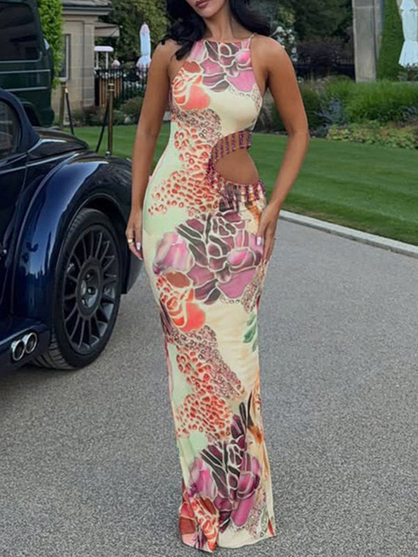 Printed Cutout Sleeveless Dress