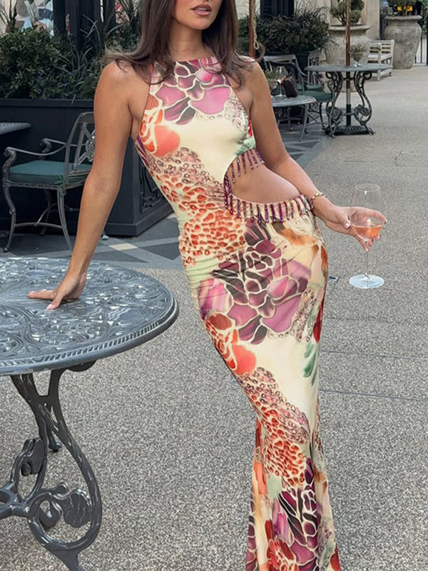 Printed Cutout Sleeveless Dress