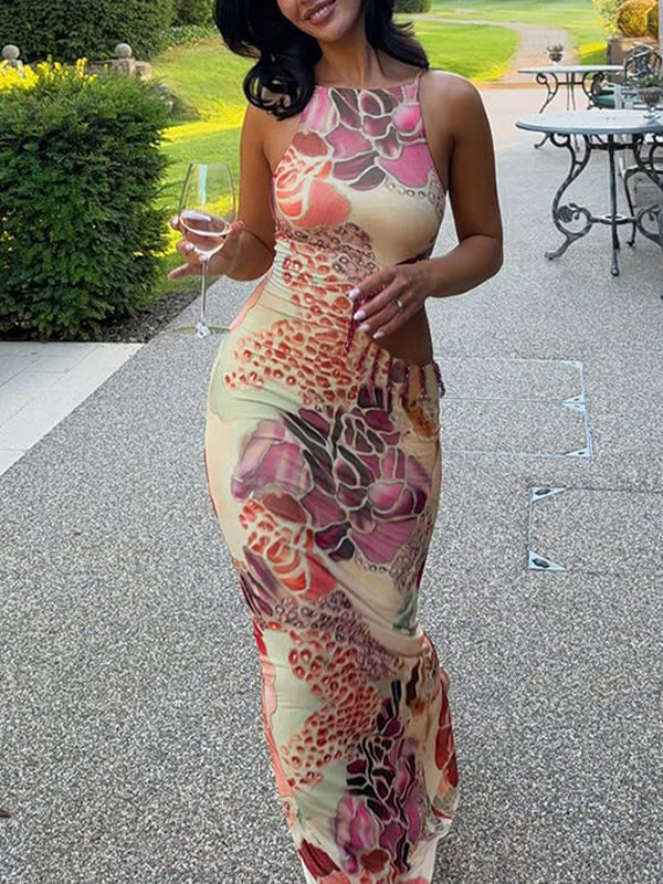 Printed Cutout Sleeveless Dress