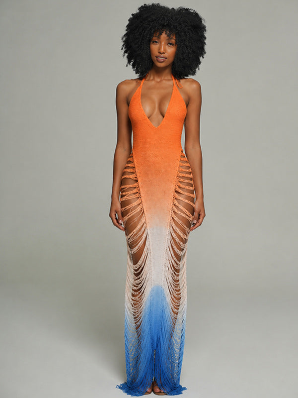 Ombre Cutout Halter Dress