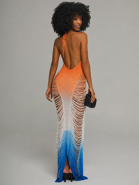 Ombre Cutout Halter Dress