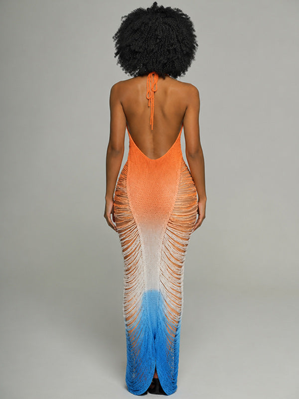 Ombre Cutout Halter Dress