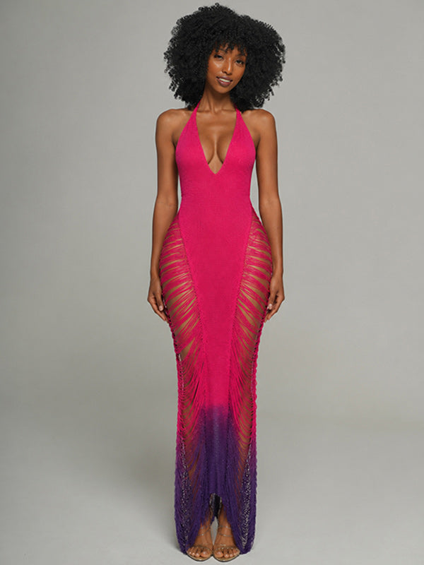 Ombre Cutout Halter Dress