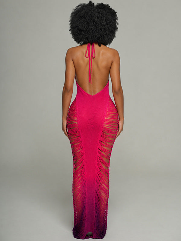 Ombre Cutout Halter Dress