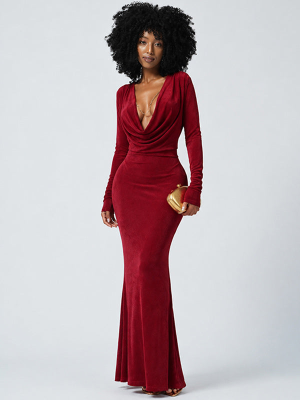 Solid Cowl-Neck Maxi Dress