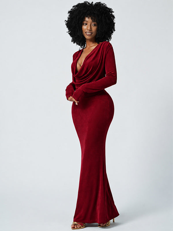 Solid Cowl-Neck Maxi Dress
