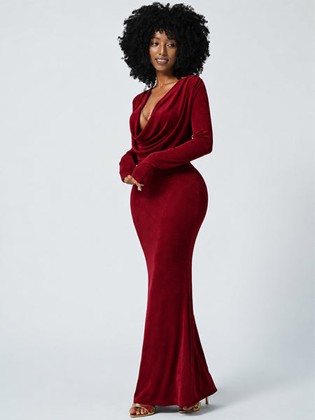 Solid Cowl-Neck Maxi Dress