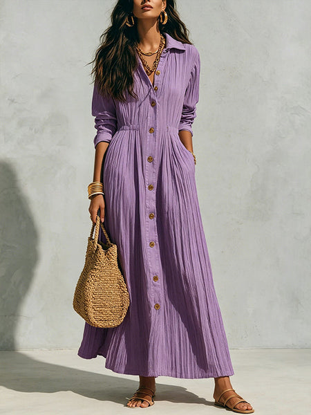 Solid Button-Front Shirt Dress