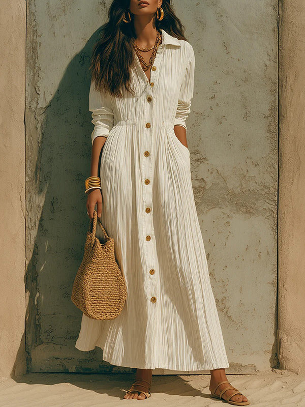 Solid Button-Front Shirt Dress