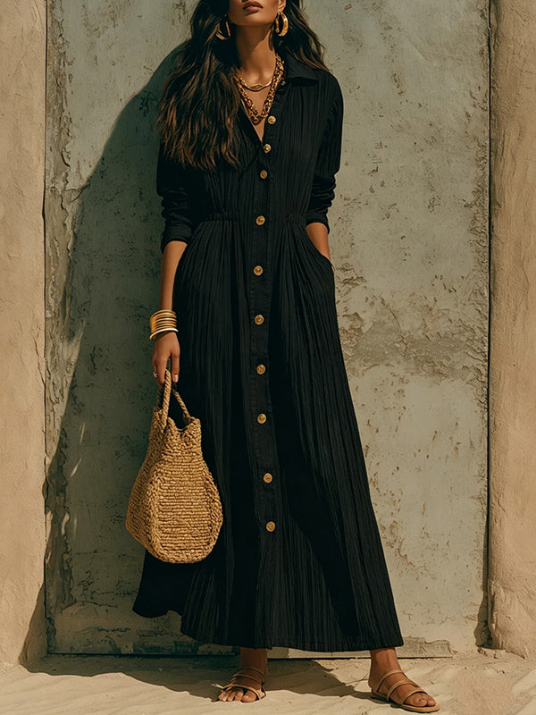 Solid Button-Front Shirt Dress
