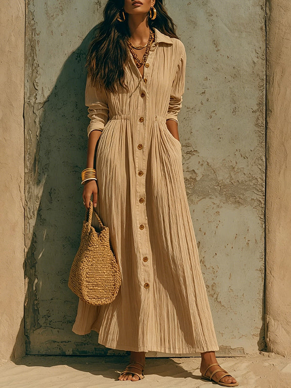 Solid Button-Front Shirt Dress