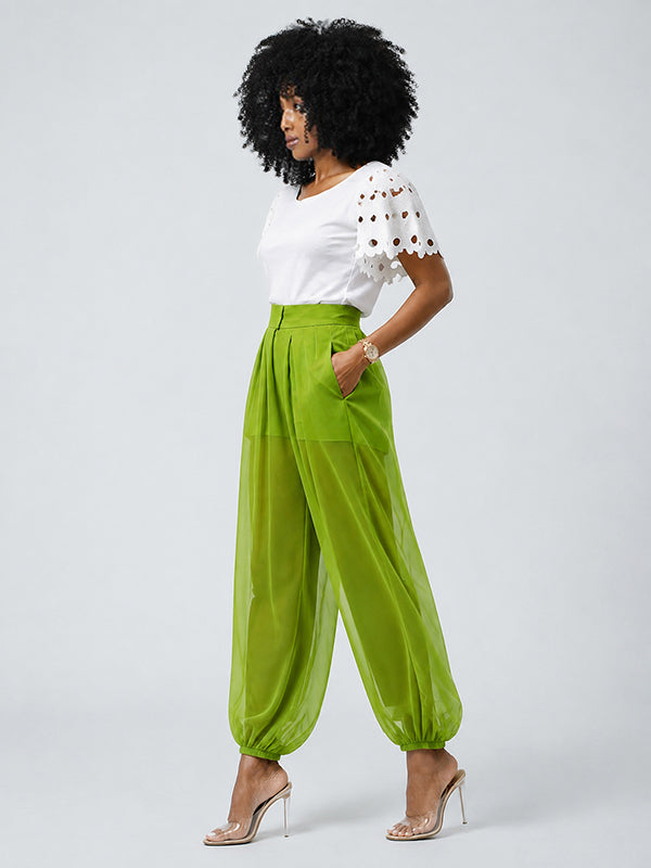 Sheer Wide-Leg Jogger Pants