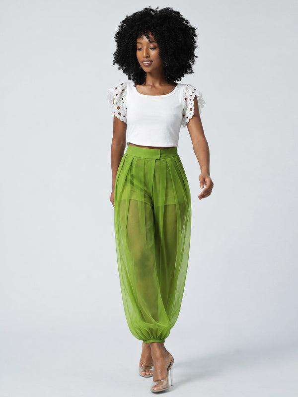 Sheer Wide-Leg Jogger Pants