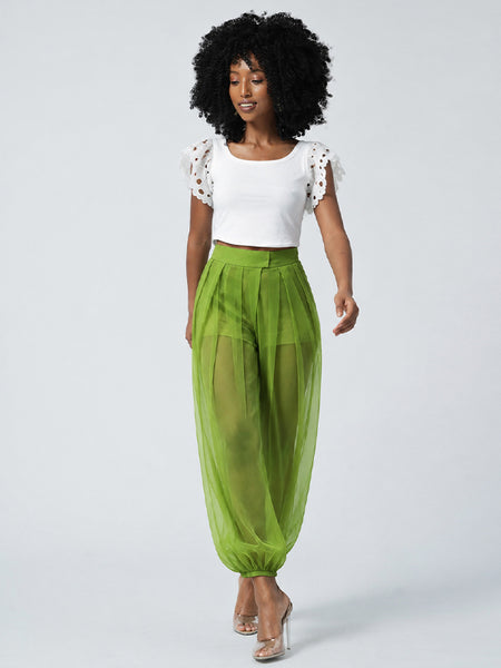 Sheer Wide-Leg Jogger Pants