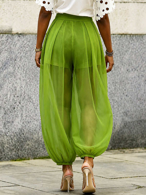 Sheer Wide-Leg Jogger Pants