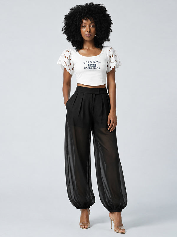 Sheer Wide-Leg Jogger Pants