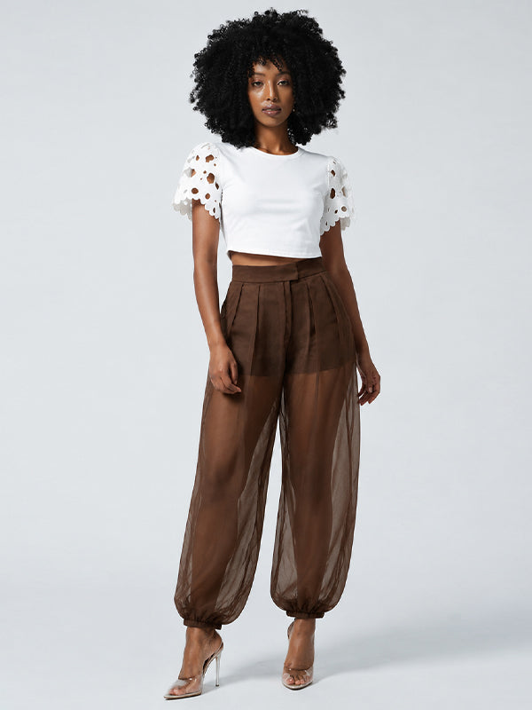Sheer Wide-Leg Jogger Pants
