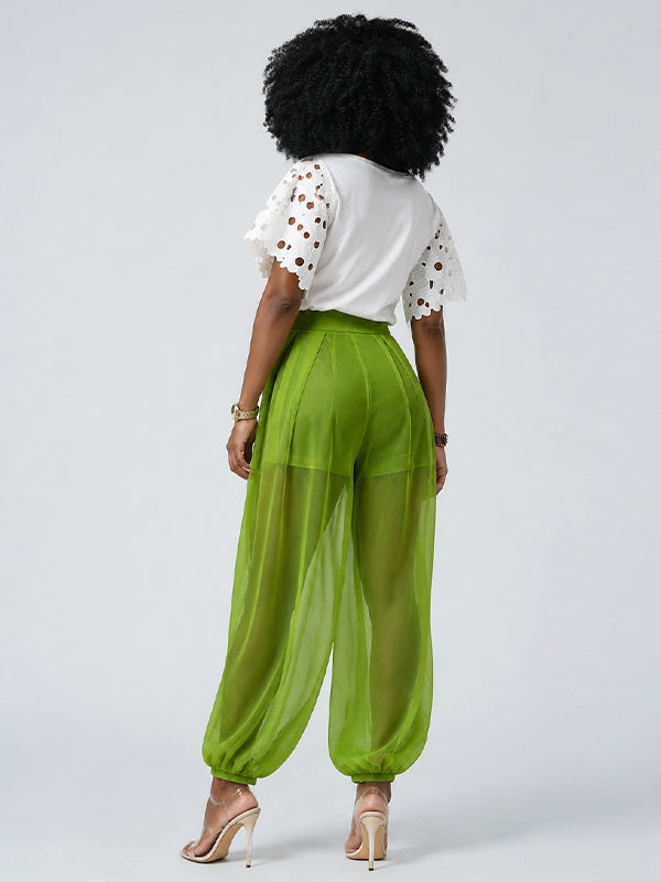 Sheer Wide-Leg Jogger Pants